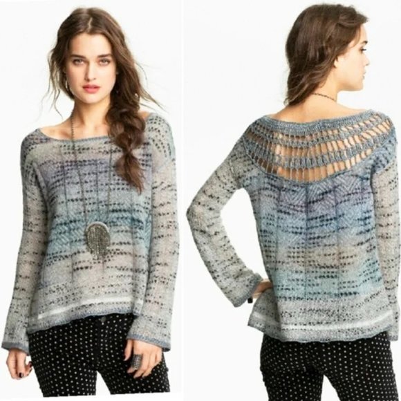 Free People Sweaters - Free People Womens Sweater Top Blue Moon Crochet Knit Mohair Blend S